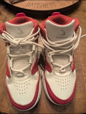 Kids' SHAQ Devastator High-Top Sneakers in White and Red
